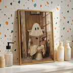 Ghost on Toilet Print, Funny Halloween Bathroom Decor, Halloween DIGITAL Wall Art, Cute Ghost Poster, Ghost Digital Download, Bathroom Print