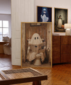 Ghost on Toilet Print, Funny Halloween Bathroom Decor, Halloween DIGITAL Wall Art, Cute Ghost Poster, Ghost Digital Download, Bathroom Print