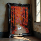 Two Little Ghosts in Autumn Forest Vintage Painting, Country Fall Decor, Spooky Cute Ghost Fall Print, Halloween Printable Wall Art, DIGITAL