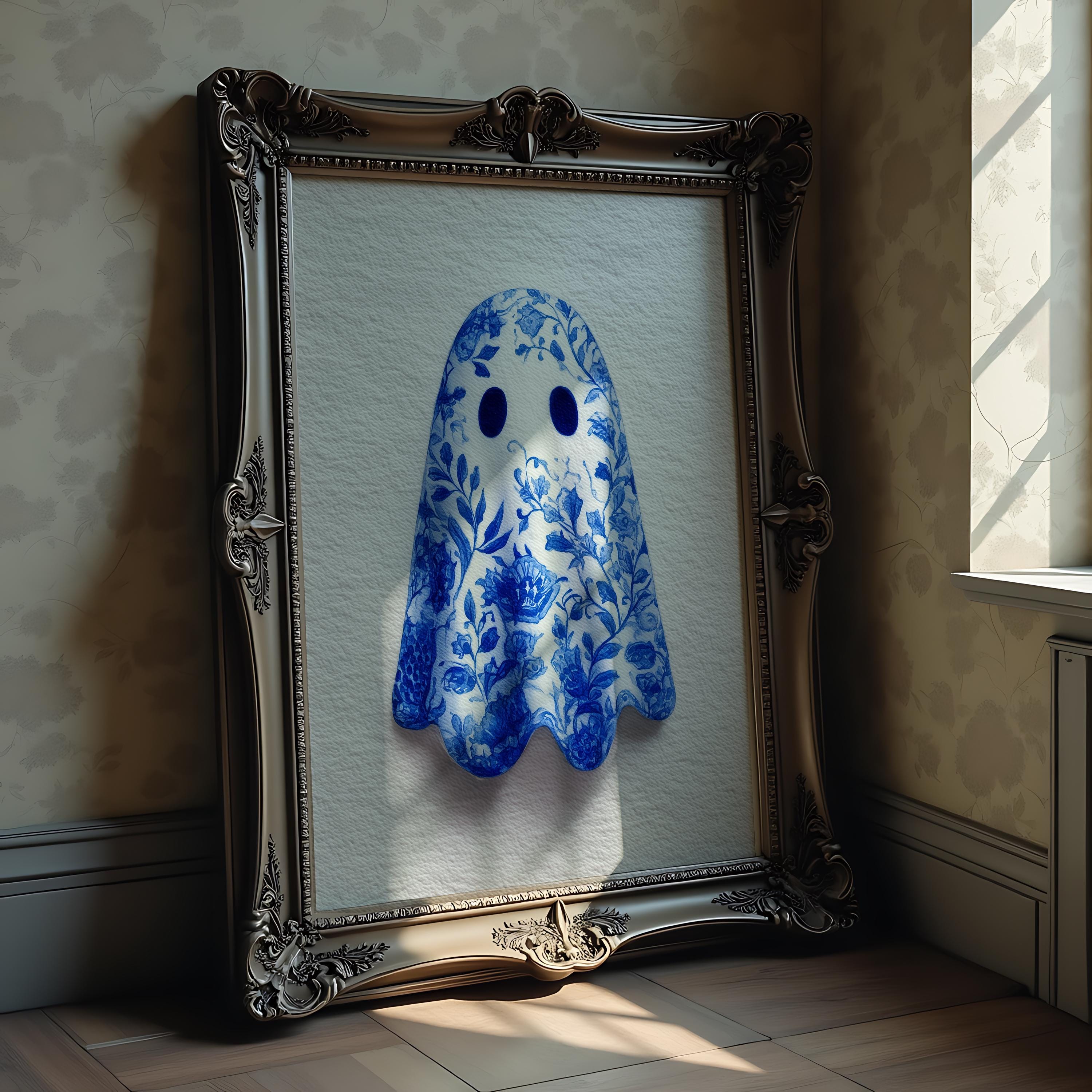 Blue Ghost Wall Art Printable Blue Cute Halloween Decor Spooky Wall Print French Country Art Ghost Illustration Gothic Art DIGITAL DOWNLOAD