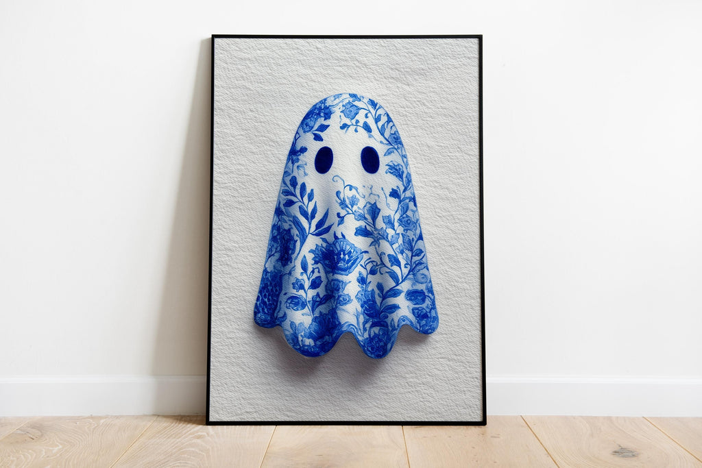 Blue Ghost Wall Art Printable Blue Cute Halloween Decor Spooky Wall Print French Country Art Ghost Illustration Gothic Art DIGITAL DOWNLOAD