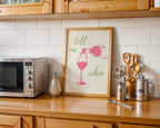 Tell Me When Retro Print, Kitchen Decor, Wine Lover Gift, Retro Bar Cart Print, Dining Room Wall Decor, Pink & Green Trendy Wall Art DIGITAL