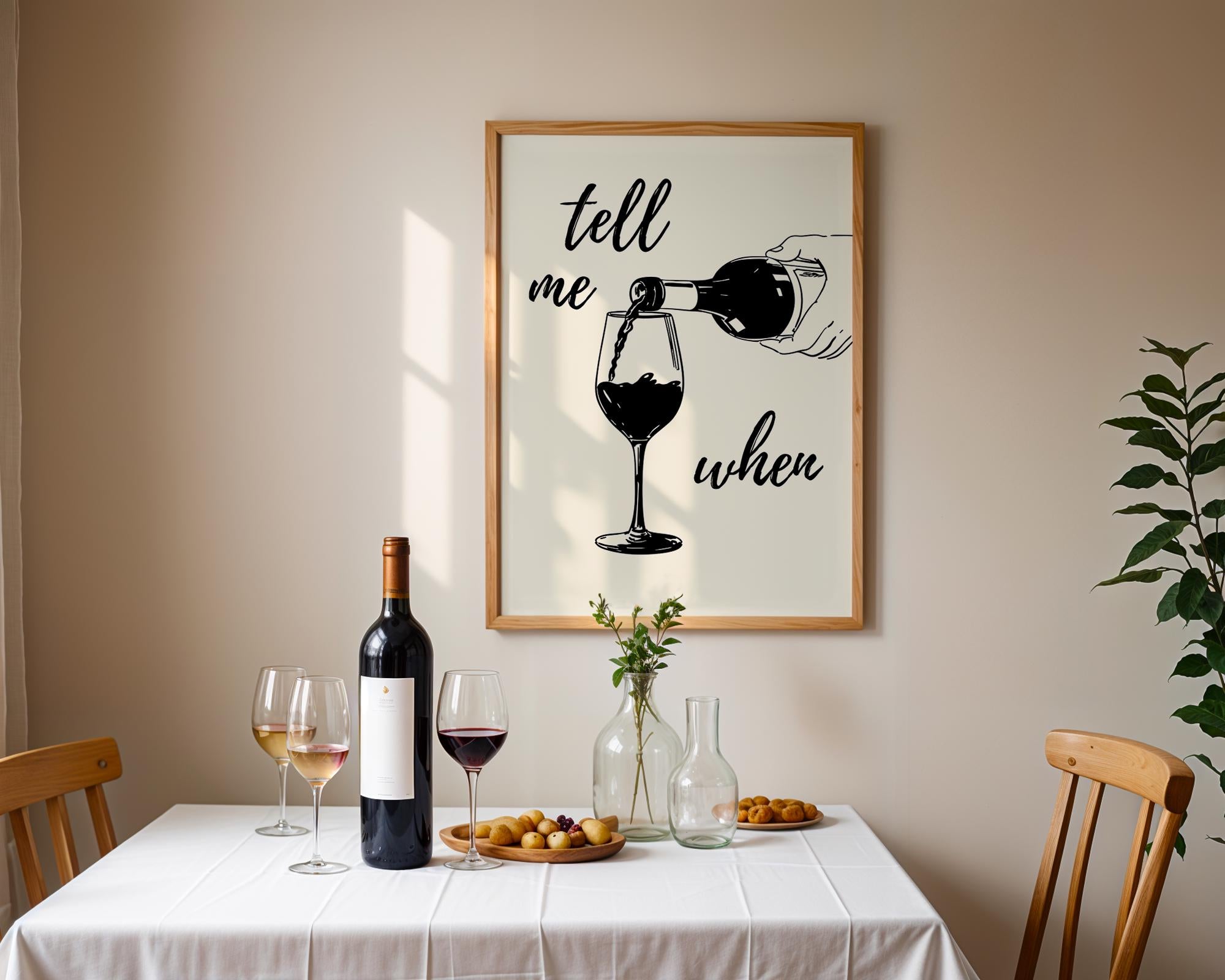 Tell Me When Poster Retro Wine Print, Cheers Printable Art Black Trendy Wall Art, Cin Cin Poster, Black Bar Cart Decor Fun Wall Art DIGITAL