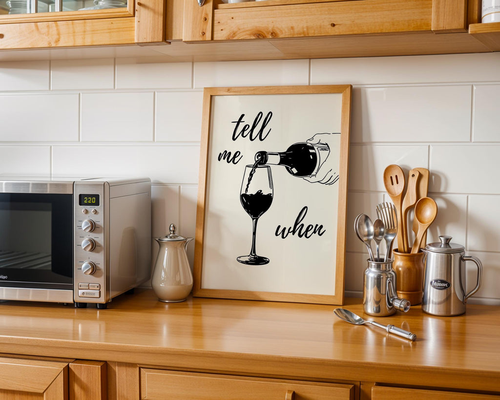 Tell Me When Poster Retro Wine Print, Cheers Printable Art Black Trendy Wall Art, Cin Cin Poster, Black Bar Cart Decor Fun Wall Art DIGITAL