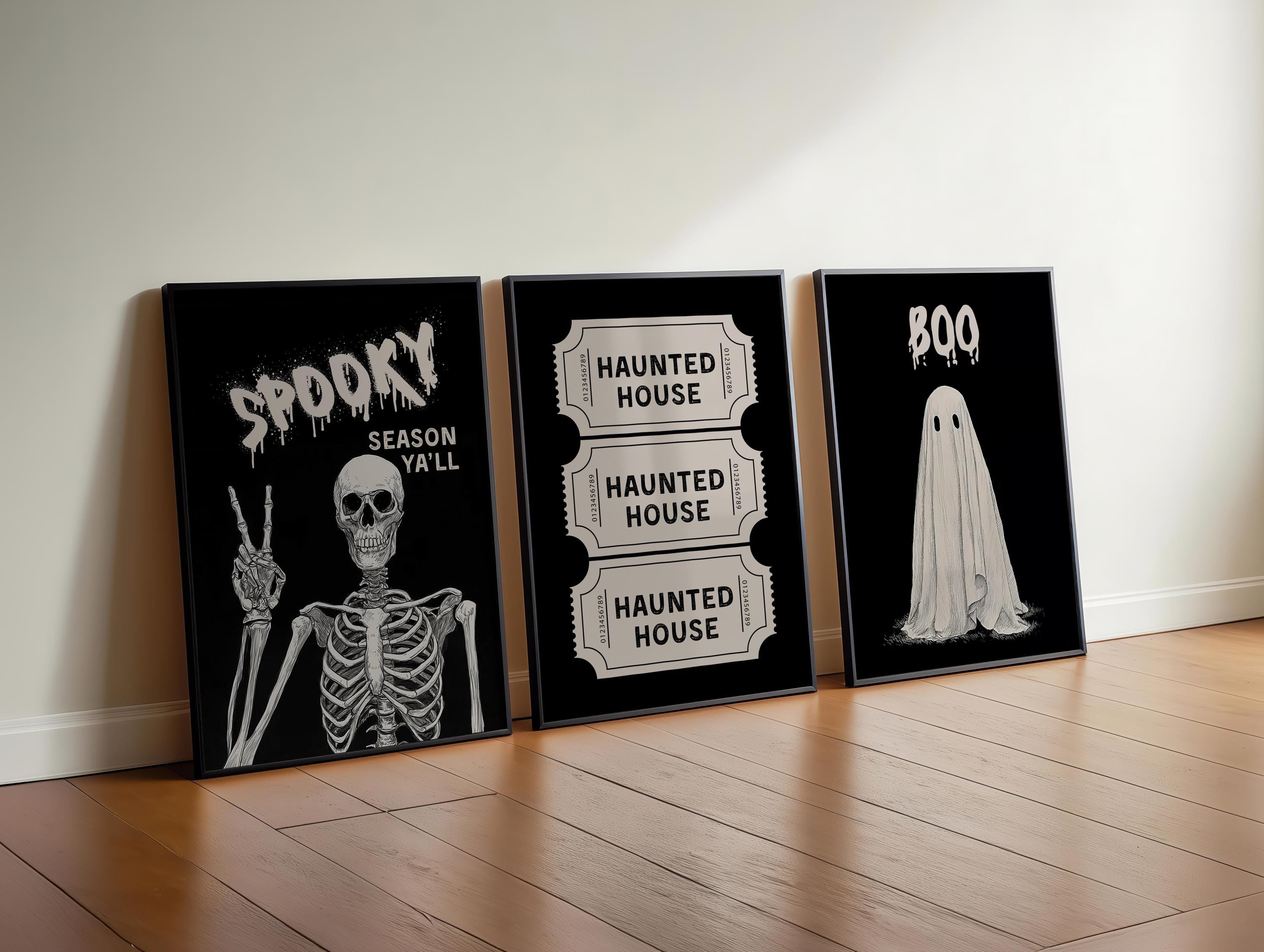 Halloween Black Printable Wall Art Set of 3, Halloween Decor, Halloween Wall Art Print, Halloween Gallery Wall, Halloween Print, Fall Decor