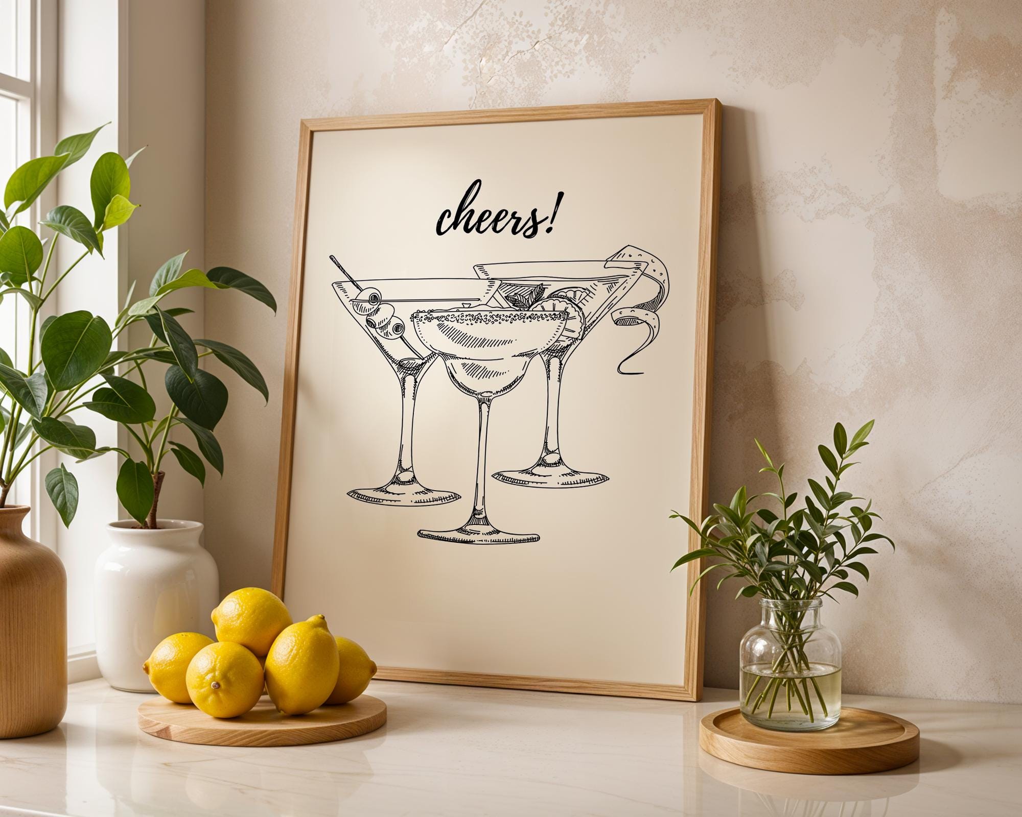 Cheers Print Black Bar Cart Print, Trendy Wall Art, Black Aesthetic, Retro Kitchen Poster, Drink Print, Black Cocktail Wall Art, DIGITAL