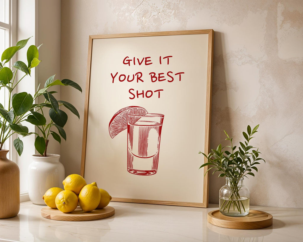 Give It Your Best Shot Red Print Bar cart Print Liquor Poster Modern Bar Cart Wall Art Vodka Poster Red Tequila Print DIGITAL DOWNLOAD