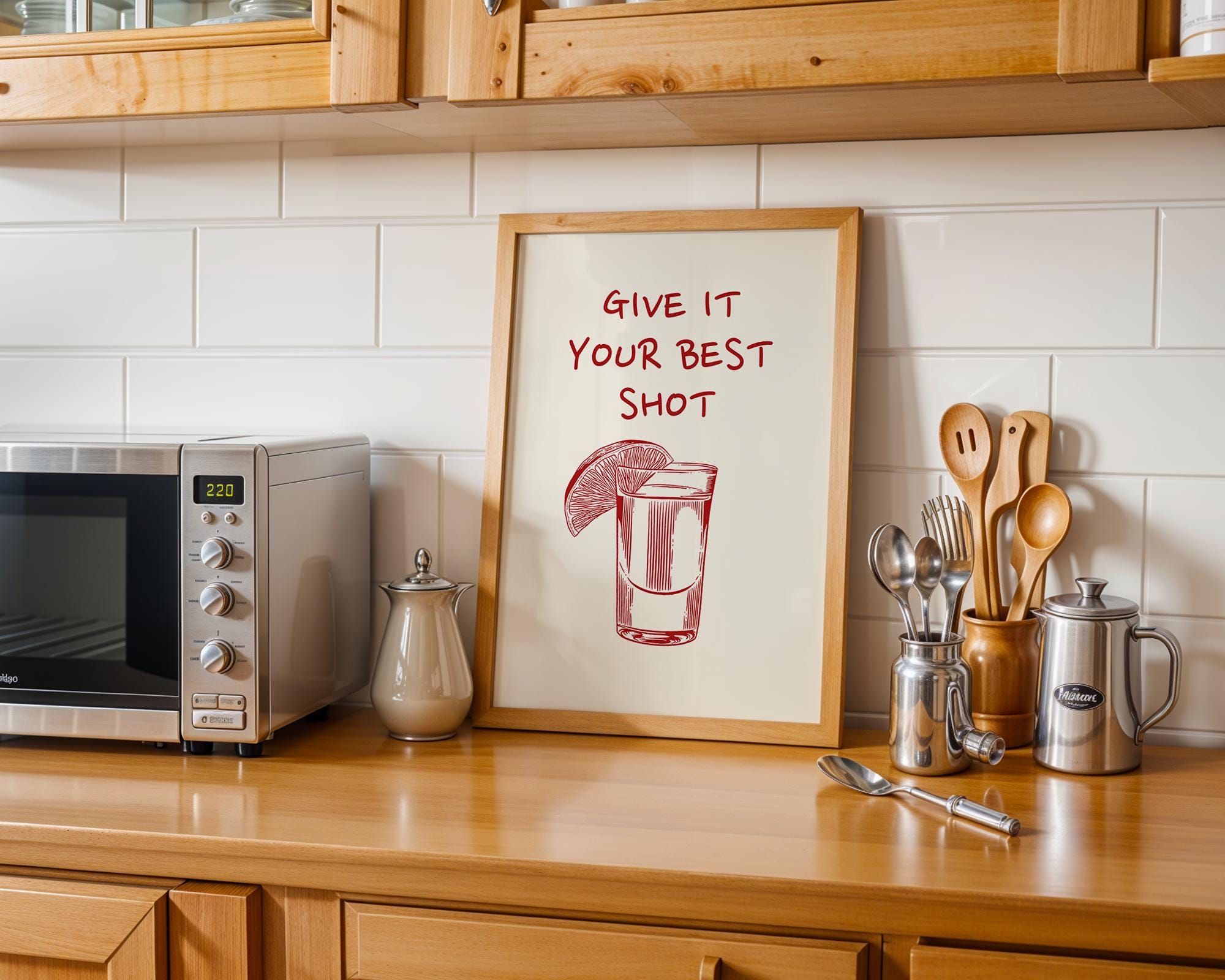 Give It Your Best Shot Red Print Bar cart Print Liquor Poster Modern Bar Cart Wall Art Vodka Poster Red Tequila Print DIGITAL DOWNLOAD