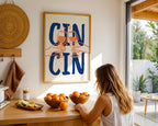 Cin Cin Print Trendy Printable Art, Wine Poster Blue & Orange Fun Wall Art, Aesthetic Room Decor Retro Wine Drawing, Bar Cart Print, DIGITAL