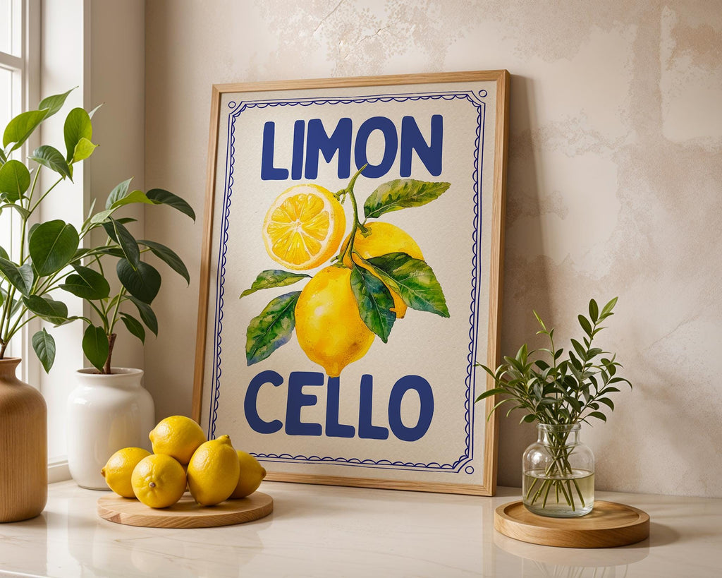 Limoncello Lemon Wall Art, Italian Kitchen Decor, Summer Fruit Poster, Retro Mediterranean Print, Bar Cart Wall Art, DIGITAL DOWNLOAD