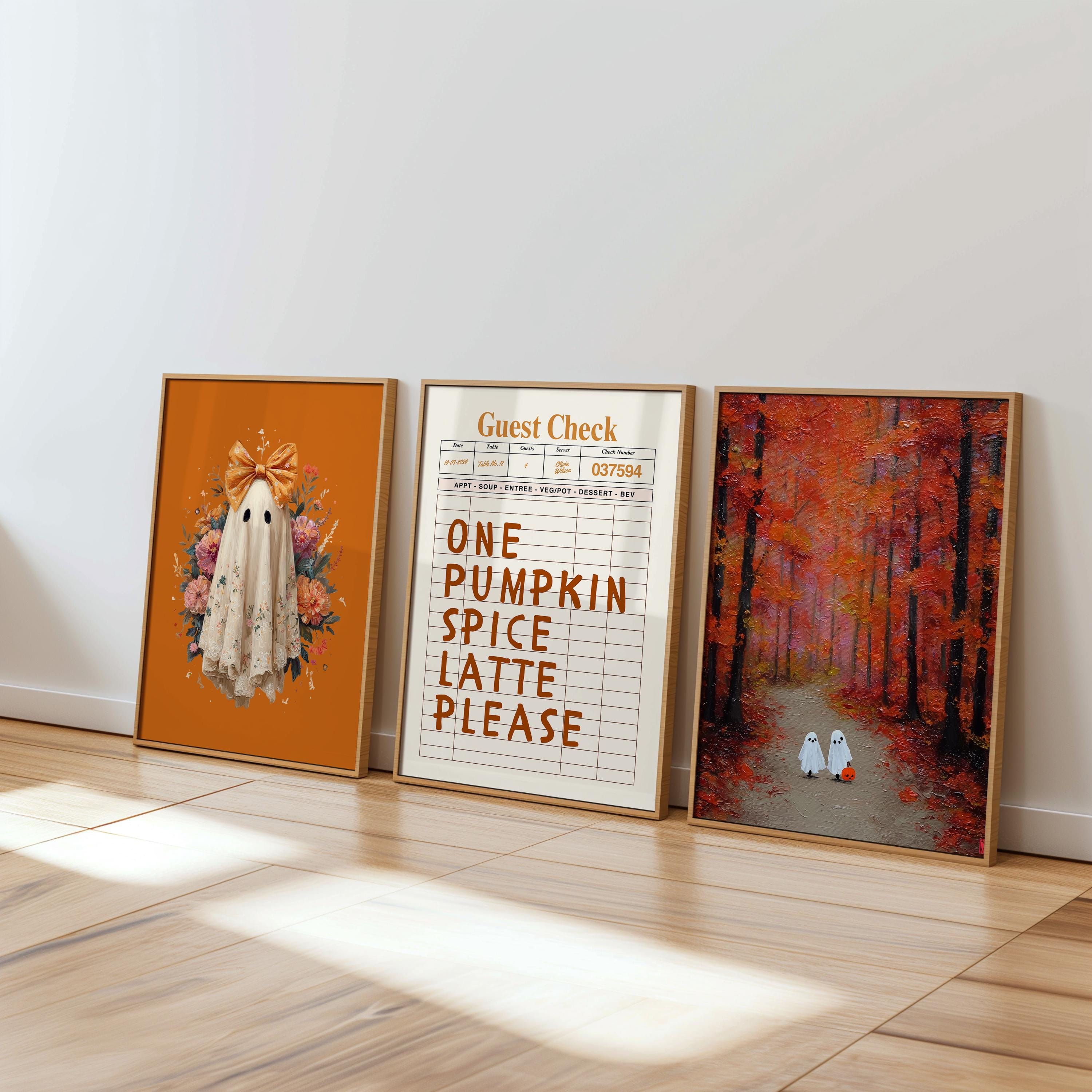 Autumn Wall Art Bundle Set of 12, Fall Prints, Pumpkin Spice Latte Decor, Cozy Ghost Halloween Posters, Autumn Market DIGITAL DOWNLOAD