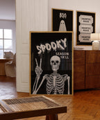 Spooky Season Wall Art, Halloween Skeleton Print, Gothic Skull Poster, Creepy Horror Wall Decor, Dark Aesthetic Printable Digital Download