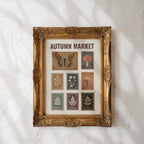Autumn Market Sign Fall Stamps Print, Fall wall art, Rustic fall Print, Fall Farmhouse, Retro Autumn Artwork Trendy Vintage Stamp Collection