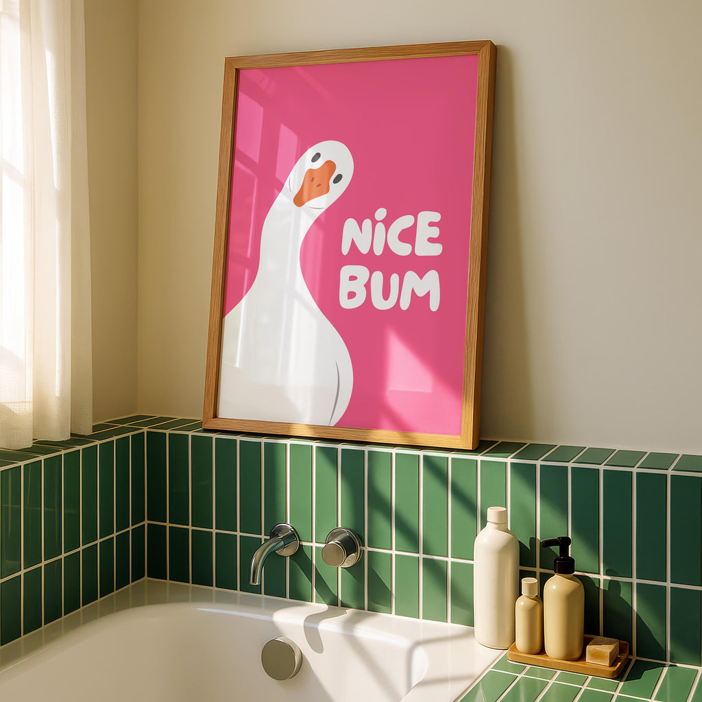 Nice Bum Cute Bathroom Wall Art Funny Bathroom Print Trendy Minimalist Cute Decor pink Funny Bathroom Wall Art Print Silly Goose Print