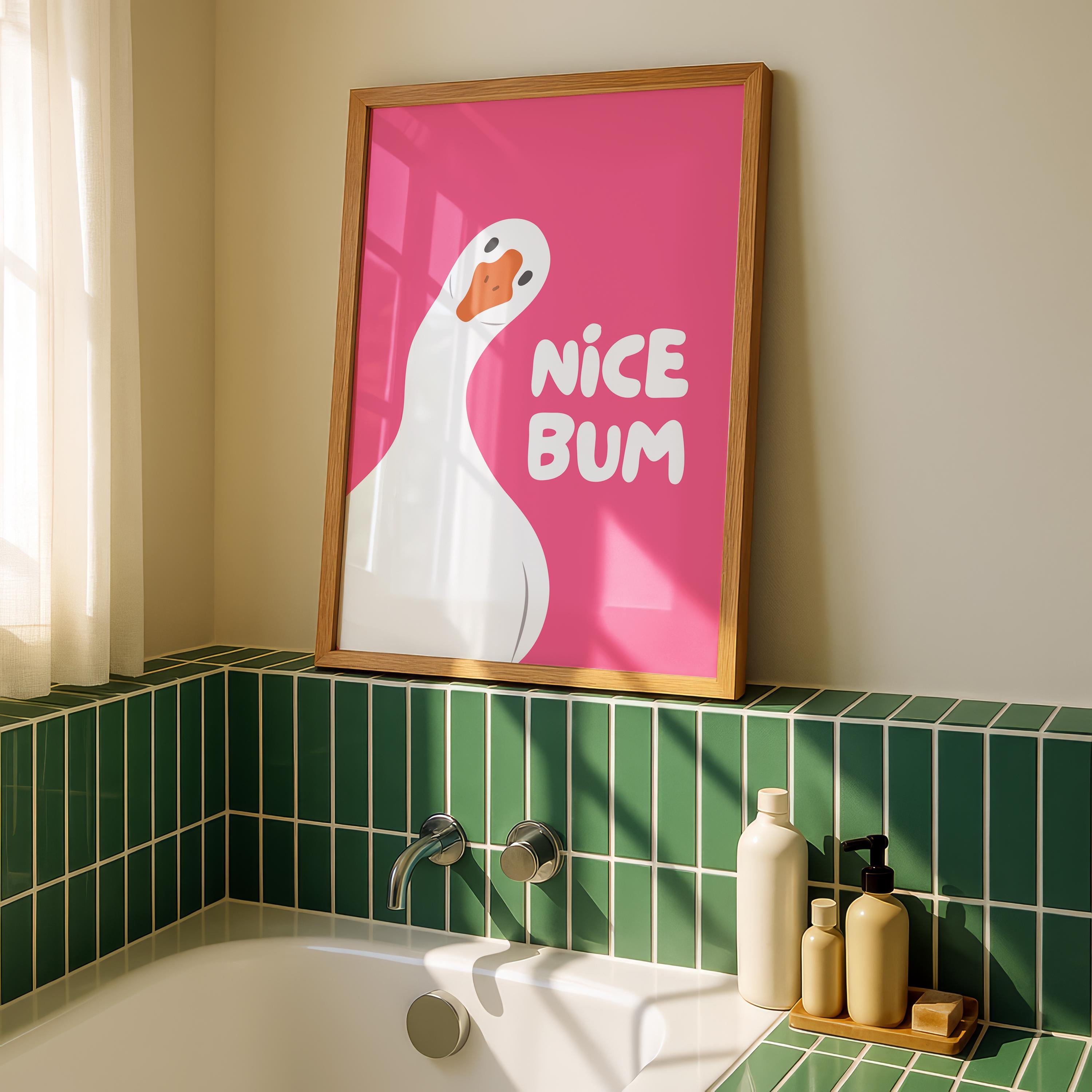 Nice Bum Cute Bathroom Wall Art Funny Bathroom Print Trendy Minimalist Cute Decor pink Funny Bathroom Wall Art Print Silly Goose Print