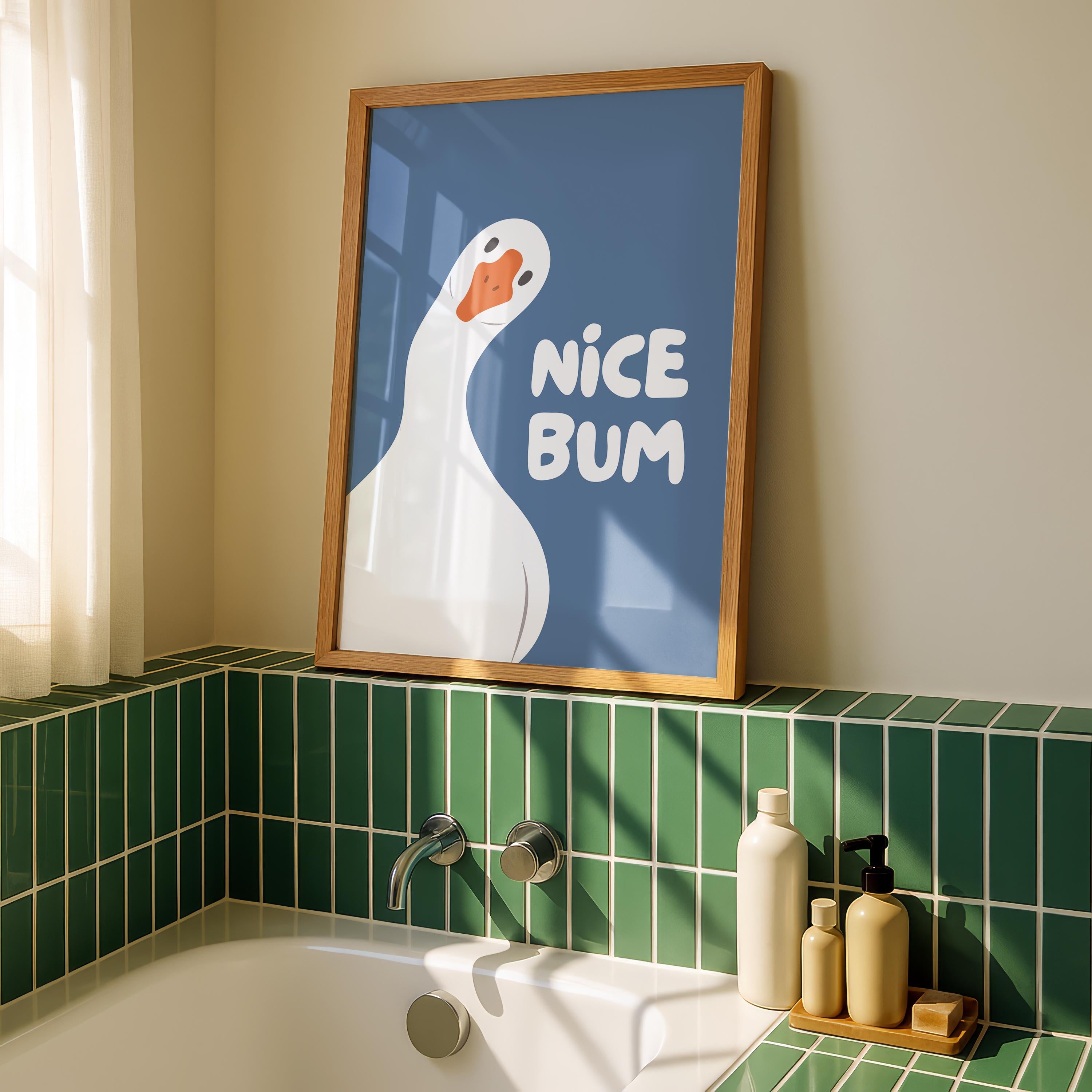 Nice Bum Cute Bathroom Wall Art Funny Bathroom Print Trendy Minimalist Cute Decor blue Funny Bathroom Wall Art Print Silly Goose Print
