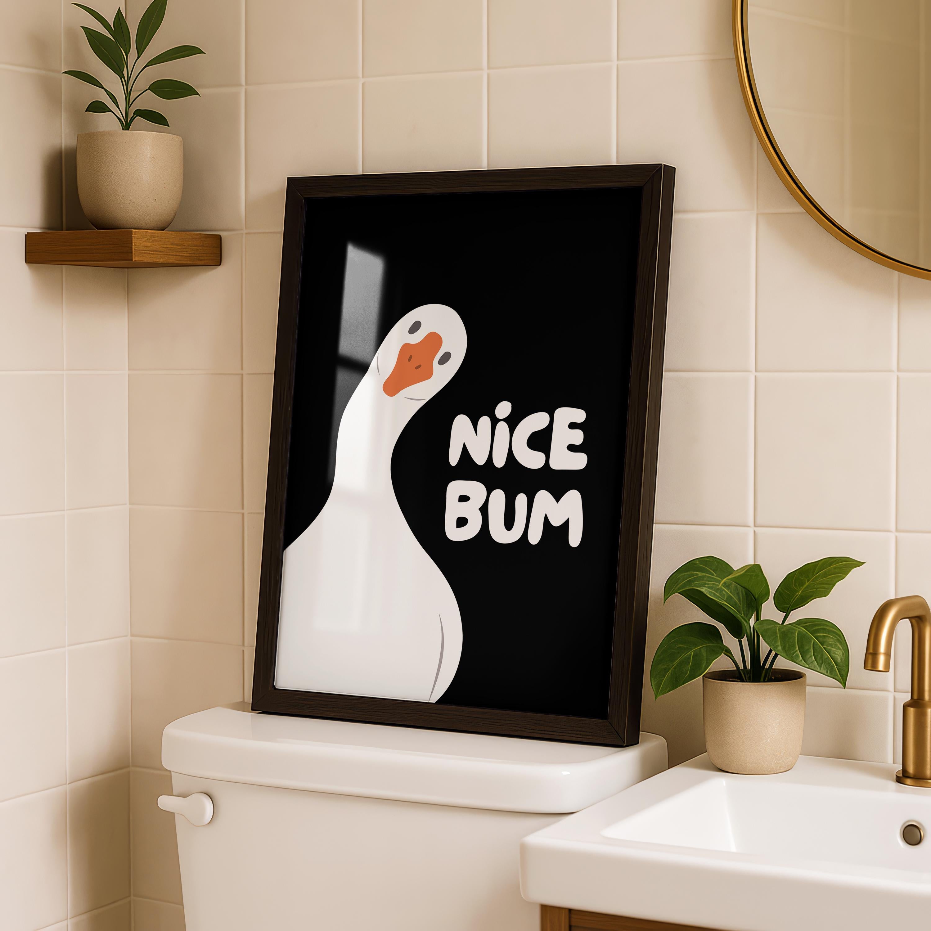 Nice Bum Cute Bathroom Wall Art Funny Bathroom Print Trendy Minimalist Cute Decor black Funny Bathroom Wall Art Print Silly Goose Print
