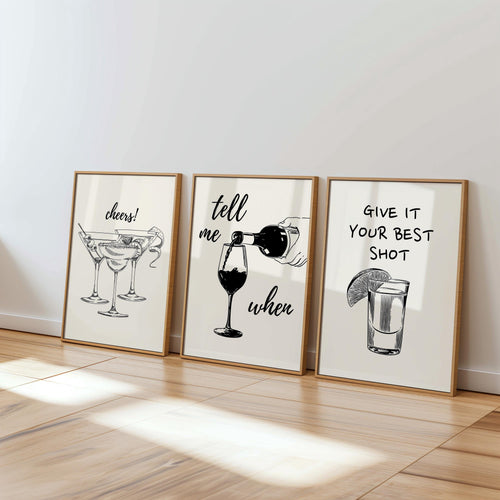 Black Bar Cart Wall Art Set Of 3 Trendy Bar Cart Decor Tequila Print Give It Your Best Shot Tell me when Print Modern Bar Cart Print DIGITAL