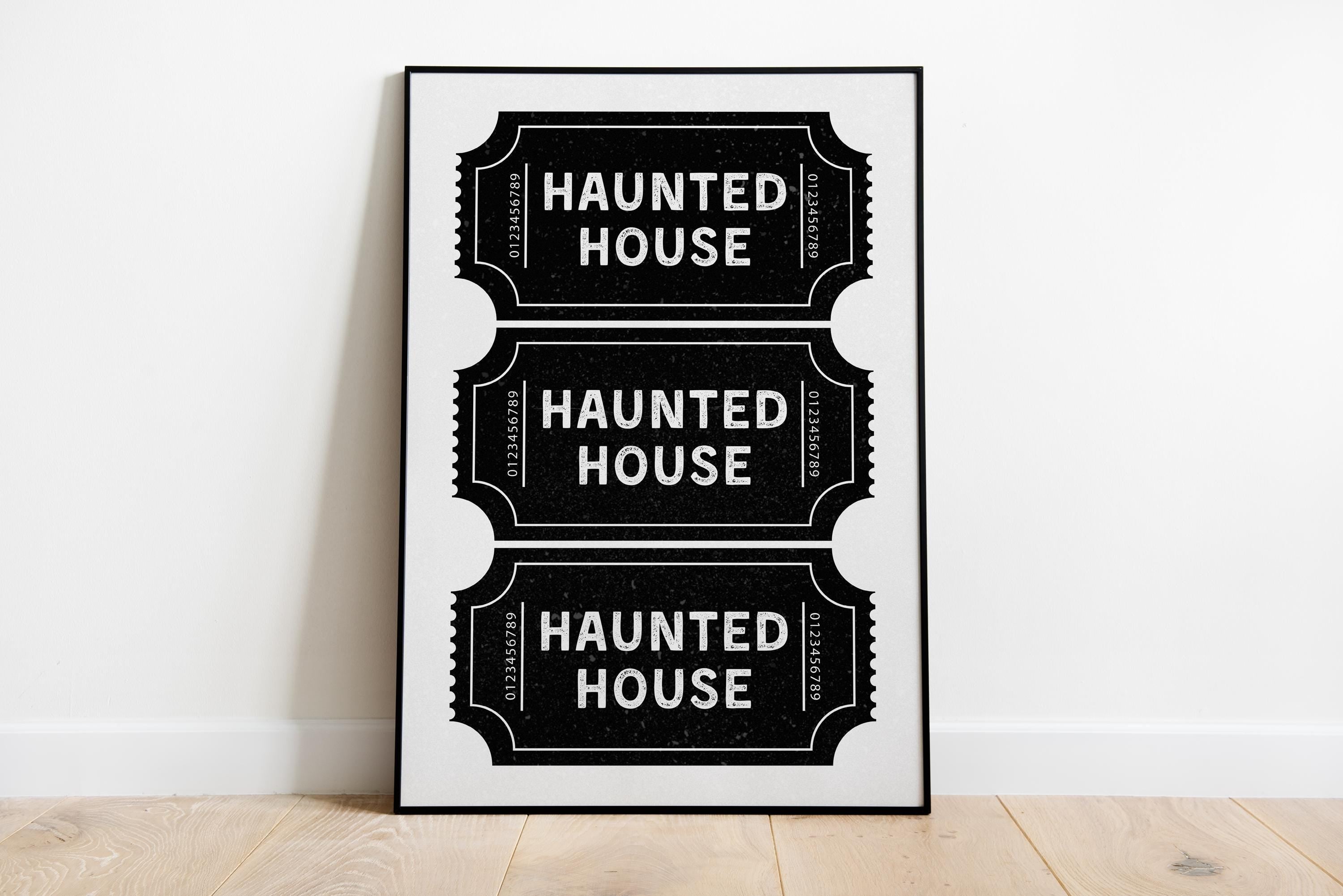 Haunted House Ticket Stub Print, Spooky Newspaper Wall Art, Trendy Guest Check Poster, Skeleton Halloween Decor Gothic Printable Set DIGITAL