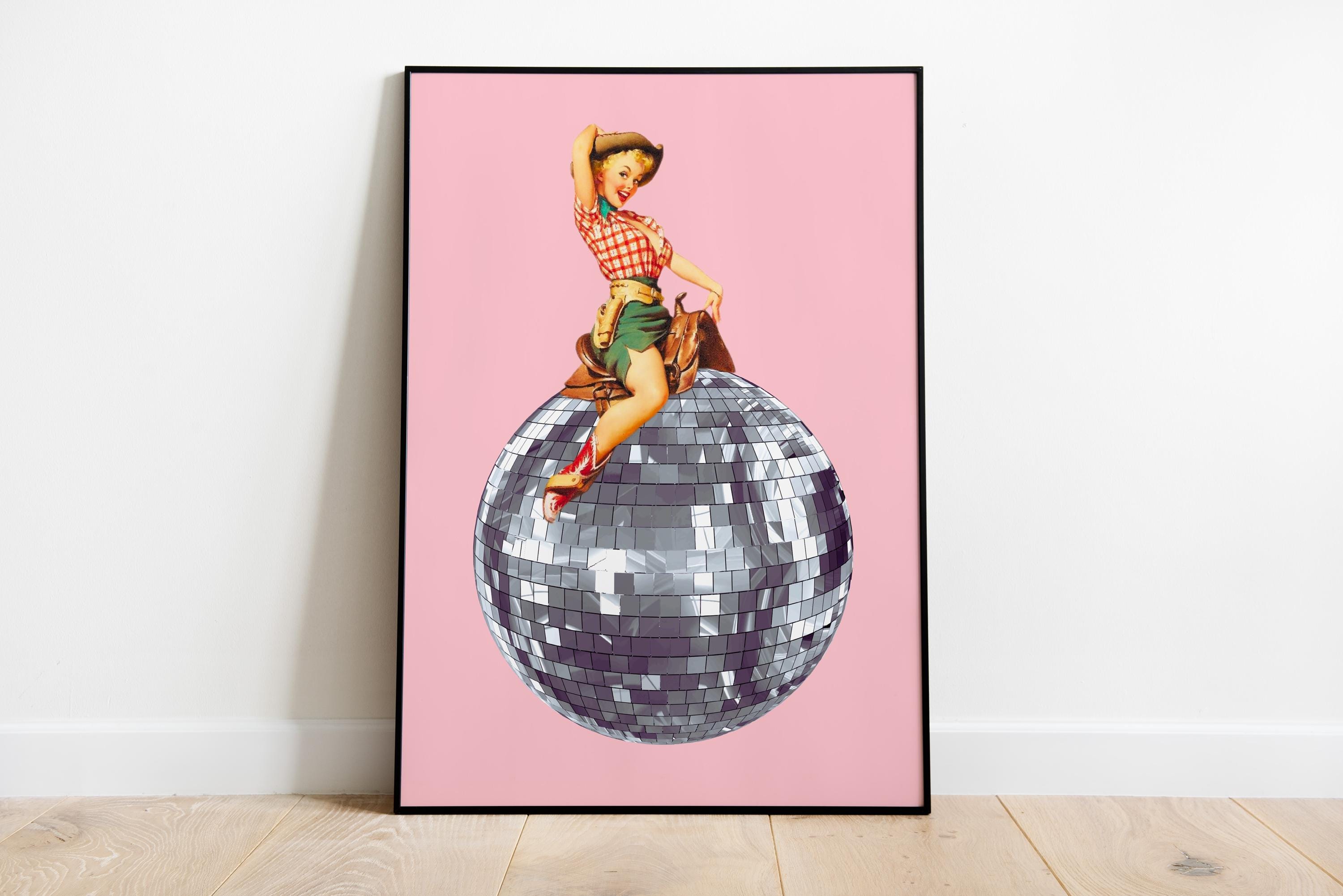 Cowgirl Print Set of 6, Retro Disco Cowgirl Western Gallery Wall Print, Pink Red Trendy Western Digital Prints, Dorm Room College, DIGITAL
