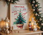 Retro Christmas Wall Art, Guest Check Holiday Print, Vintage Xmas Tree Poster, Merry and Bright Kitchen Decor Festive Home Printable DIGITAL