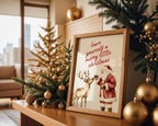 Vintage Christmas Wall Art, Santa Claus Reindeer Print Retro Holiday Poster Merry Little Christmas Decoration Festive Home Gift DIGITAL