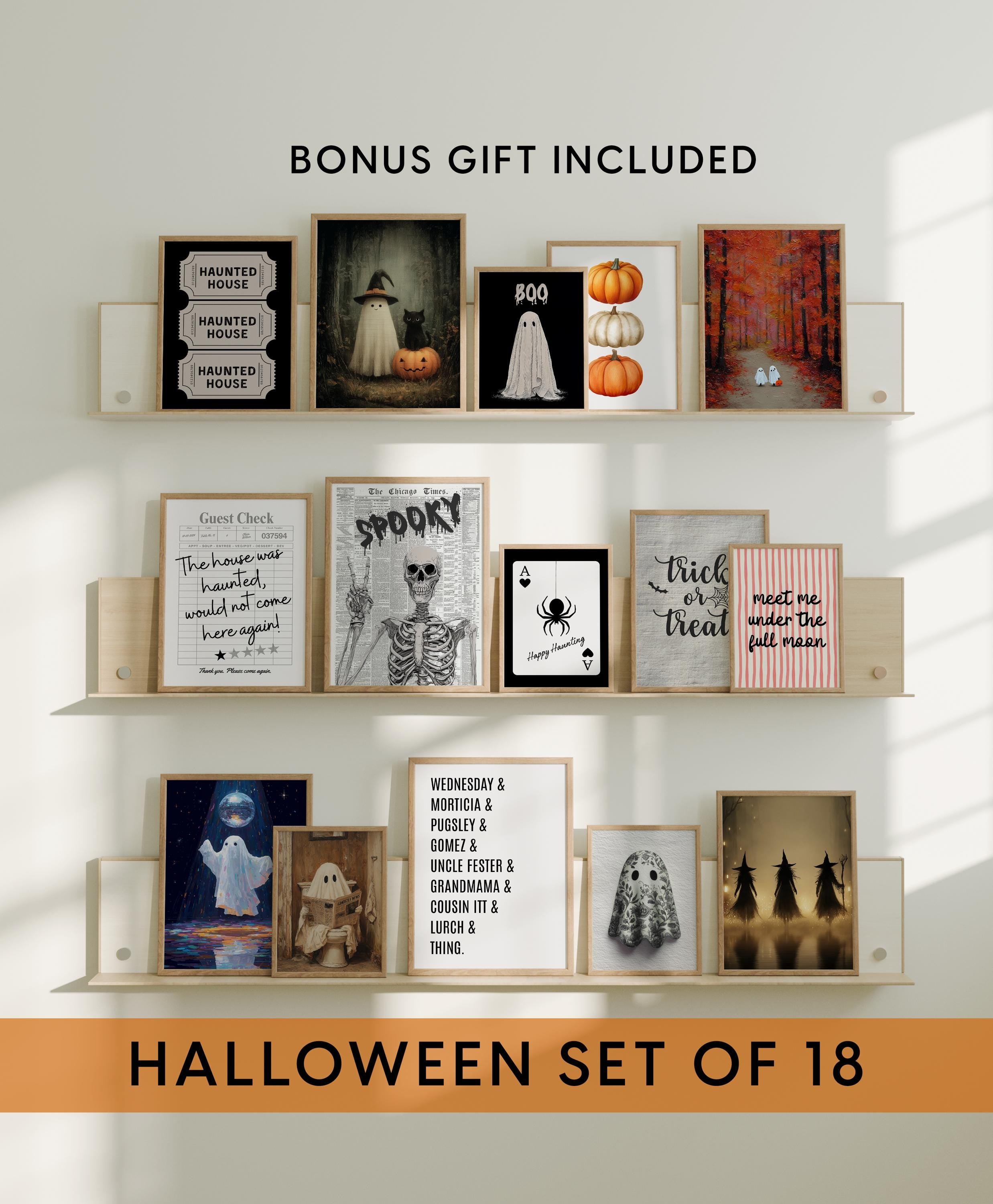 Halloween Wall Art Set of 18, Spooky Printable Decor, Haunted House Poster Bundle, Ghost Pumpkin Witch Prints, Fall Home Decoration DIGITAL