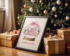 Pink Christmas Snow Globe Wall Art, Make a Wish Printable, Holiday Winter Wonderland Decor, Festive Nordic House Poster Print, DIGITAL