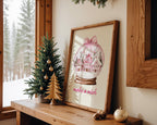 Pink Christmas Snow Globe Wall Art, Make a Wish Printable, Holiday Winter Wonderland Decor, Festive Nordic House Poster Print, DIGITAL