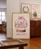 Pink Christmas Snow Globe Wall Art, Make a Wish Printable, Holiday Winter Wonderland Decor, Festive Nordic House Poster Print, DIGITAL