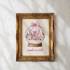 Pink Christmas Snow Globe Wall Art, Make a Wish Printable, Holiday Winter Wonderland Decor, Festive Nordic House Poster Print, DIGITAL