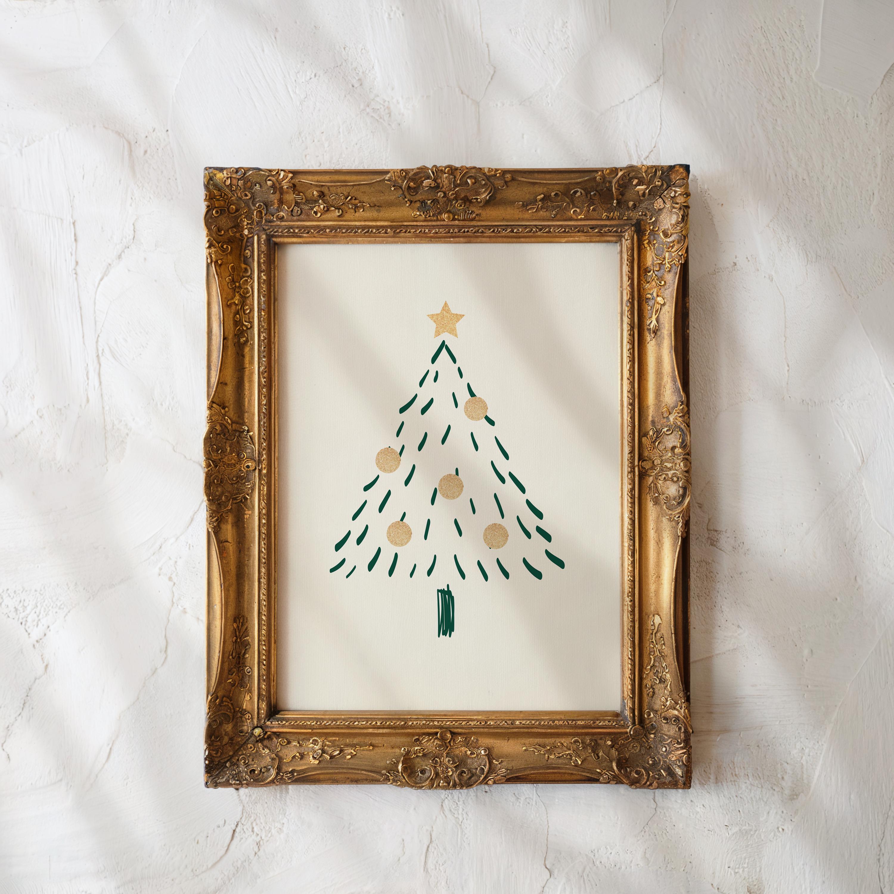 Minimalist Christmas Tree Wall Art, Neutral Holiday Print, Hand Drawn Winter Tree Poster, Modern Christmas Decor, Festive Digital Download