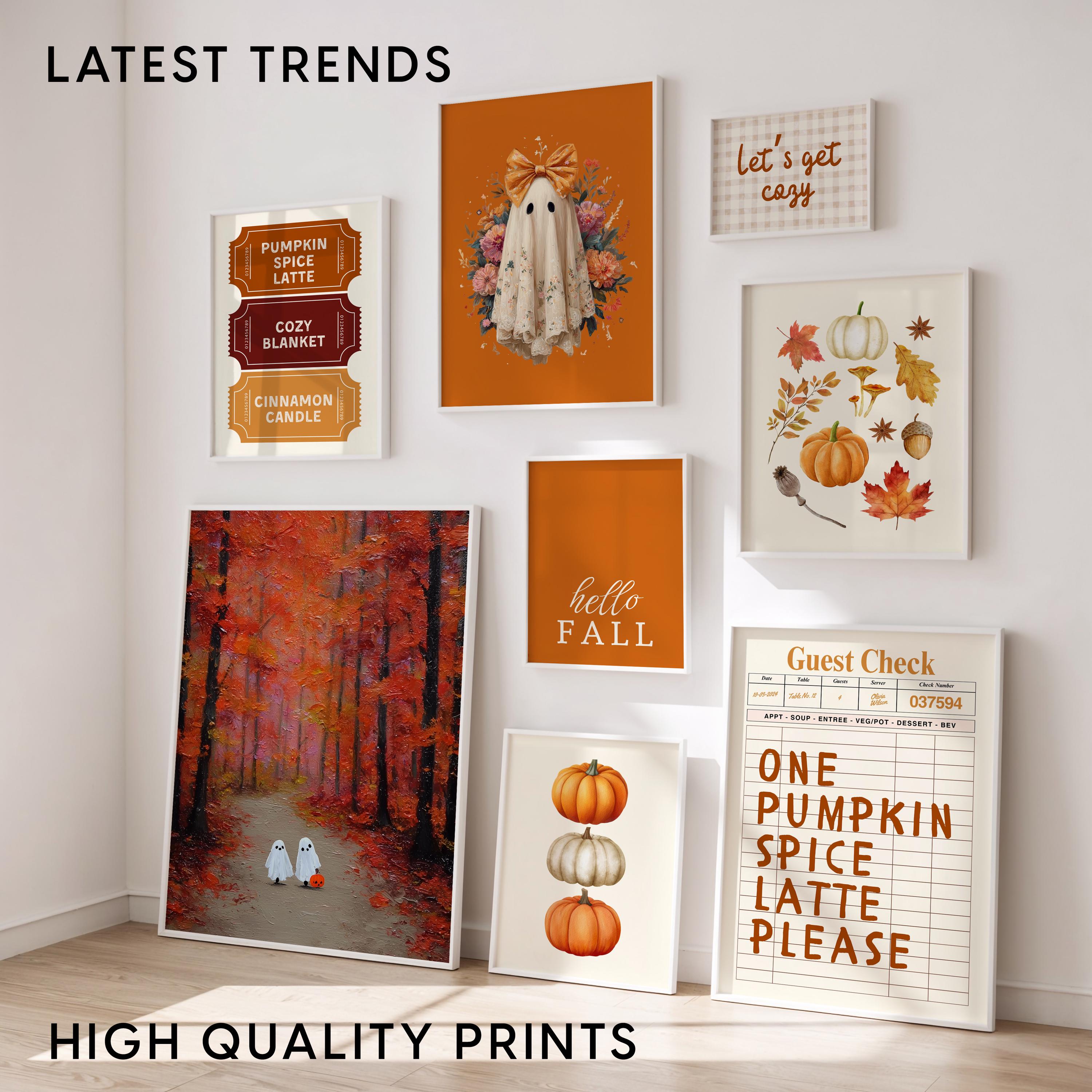 Autumn Wall Art Bundle Set of 12, Fall Prints, Pumpkin Spice Latte Decor, Cozy Ghost Halloween Posters, Autumn Market DIGITAL DOWNLOAD