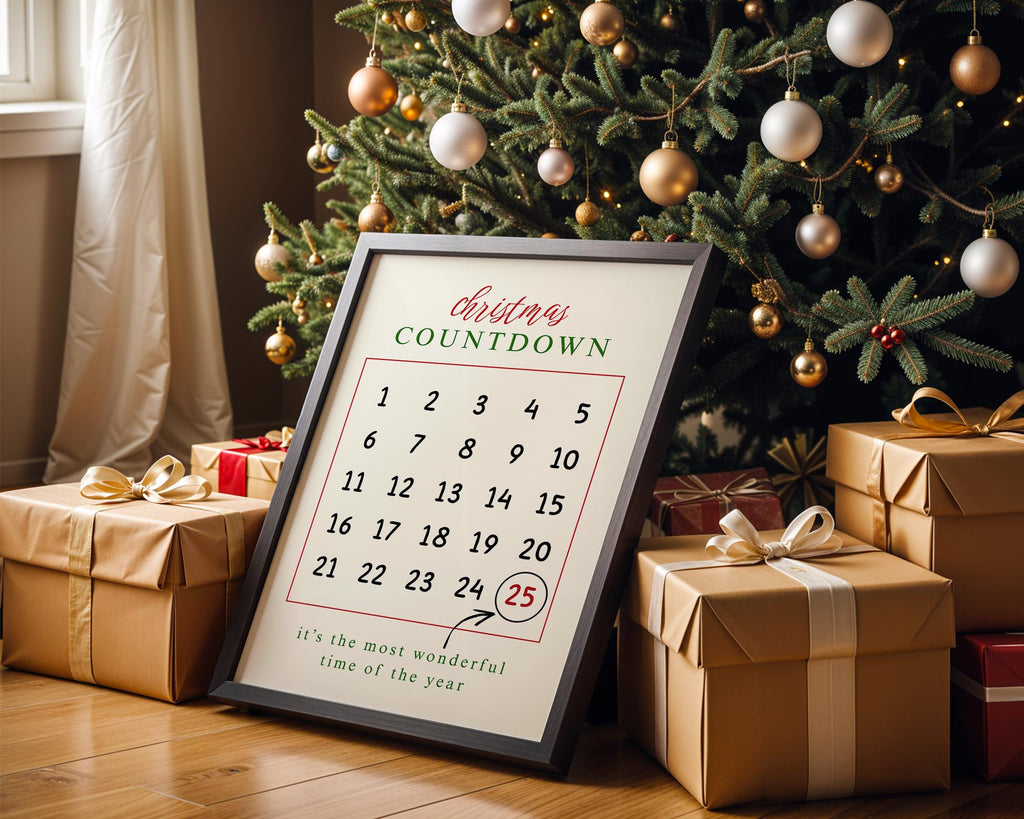 Christmas Countdown Wall Art, Holiday Calendar Printable, Festive Advent Poster, Modern Xmas Wall Decor, Winter Christmas Decoration DIGITAL