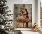Nutcracker Ballet Christmas Wall Art, Ballerina and Soldier Dance Print, Festive Holiday Home Decor, Elegant Xmas Poster for Living Room