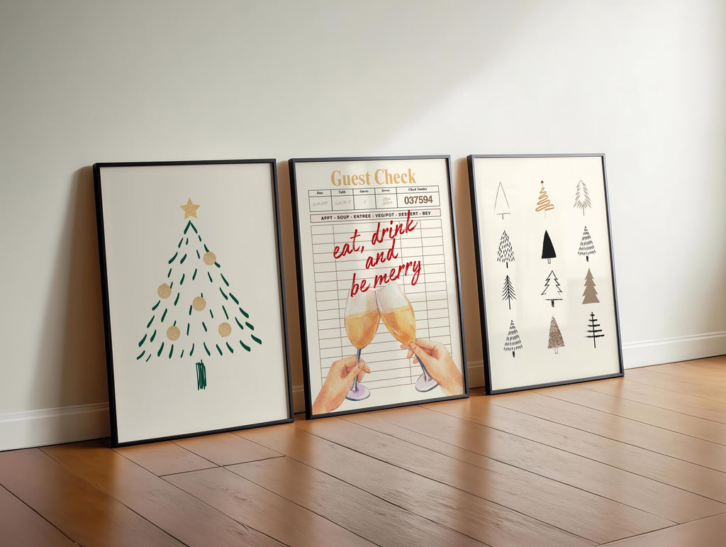 Set of 3 Christmas Prints, Modern Christmas Wall Art, Guest Check Print, Holiday Decor, Typography Art, Christmas Tree Print, DIGITAL