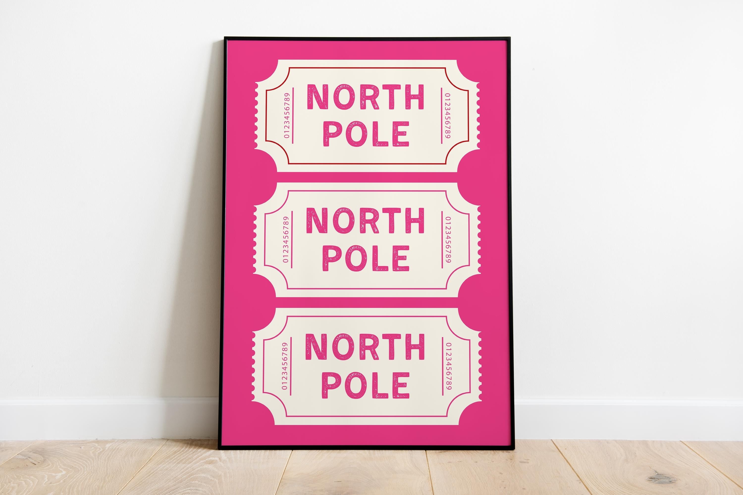 Pink Christmas North Pole Ticket Set of 3 Wall Art Trendy Poster Cute Girly Christmas Pink Guest Check Holiday Print Set Girly Winter Poster