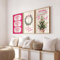 Pink Christmas North Pole Ticket Set of 3 Wall Art Trendy Poster Cute Girly Christmas Pink Guest Check Holiday Print Set Girly Winter Poster