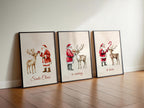 Set of 3 Christmas Prints Christmas Santa Claus with a Deer Print Xmas Printable Home Decor Christmas decorations Christmas Wall Art DIGITAL