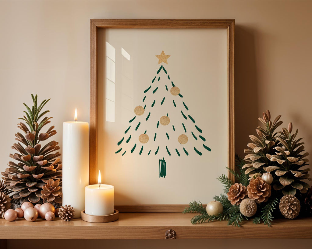 Minimalist Christmas Tree Wall Art, Neutral Holiday Print, Hand Drawn Winter Tree Poster, Modern Christmas Decor, Festive Digital Download