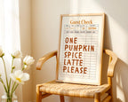 Pumpkin Spice Latte Wall Art, Brown Guest Check Print, Cute Autumn Poster, Halloween Artwork, Cozy Coffee Art for Warm Fall Decor DIGITAL