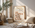 Pumpkin Spice Latte Wall Art, Brown Guest Check Print, Cute Autumn Poster, Halloween Artwork, Cozy Coffee Art for Warm Fall Decor DIGITAL