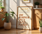 Pumpkin Spice Latte Wall Art, Brown Guest Check Print, Cute Autumn Poster, Halloween Artwork, Cozy Coffee Art for Warm Fall Decor DIGITAL