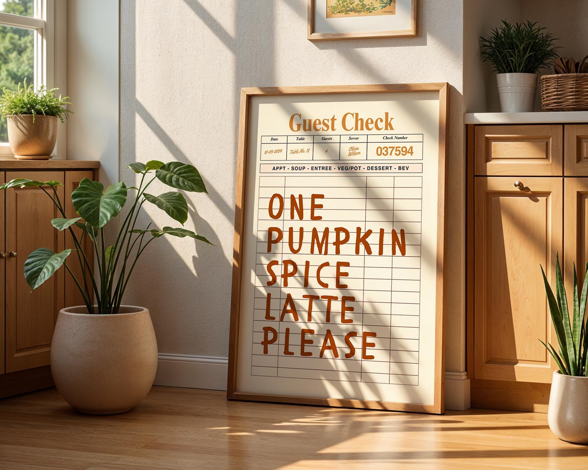 Pumpkin Spice Latte Wall Art, Brown Guest Check Print, Cute Autumn Poster, Halloween Artwork, Cozy Coffee Art for Warm Fall Decor DIGITAL