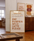 Pumpkin Spice Latte Wall Art, Brown Guest Check Print, Cute Autumn Poster, Halloween Artwork, Cozy Coffee Art for Warm Fall Decor DIGITAL