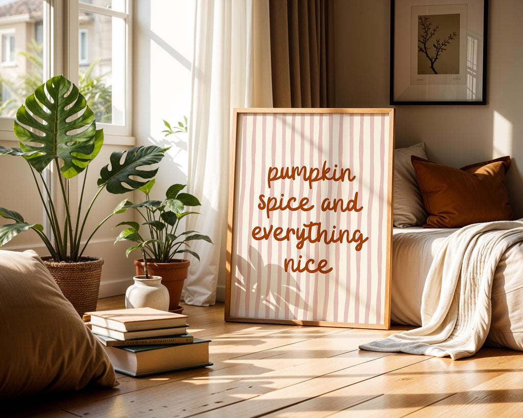 Pumpkin Spice Wall Art, Fall Print, Cute Pumpkin Poster, Retro Autumn Artwork, Cozy Coffee Art for Fall Kitchen Decor, DIGITAL DOWNLOAD