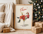 Cheers Santa Claus Poster, Funny Retro Christmas Wall Art, Vintage Holiday Cocktail Print, Santa Martini Bar Cart Decor Gift DIGITAL