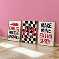 Kitchen Wall Art Spicy Chilli Print, Set of 3 Kitchen Prints, Typography Art, Trendy Wall Art, Restaurant Decor, Bar Cart Art, DIGITAL ART