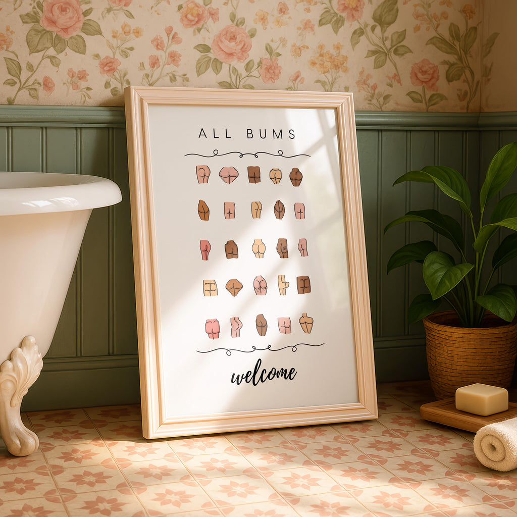 Funny Bathroom Wall Art, All Bums Welcome Poster, Cheeky Butt Collage Print, Body Positive Bathroom Sign, Quirky Home Decor DIGITAL