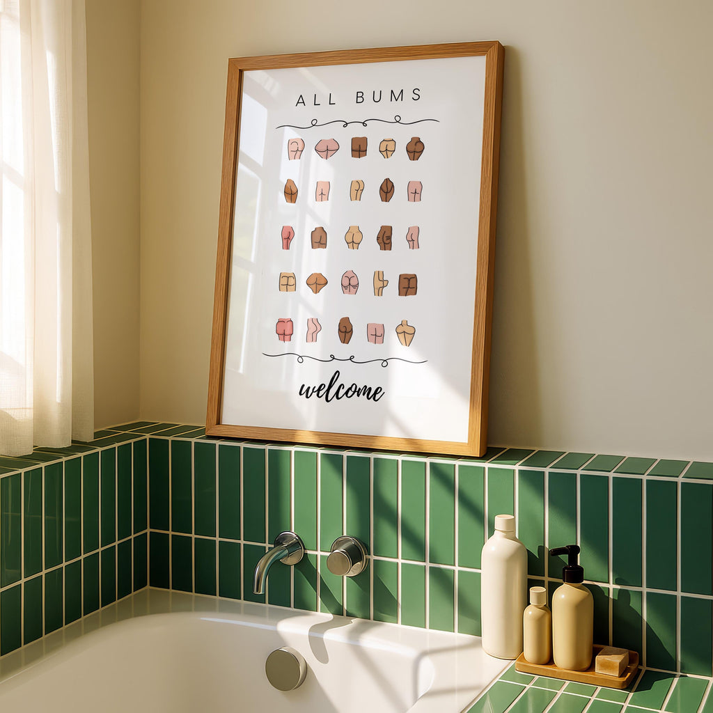 Funny Bathroom Wall Art, All Bums Welcome Poster, Cheeky Butt Collage Print, Body Positive Bathroom Sign, Quirky Home Decor DIGITAL